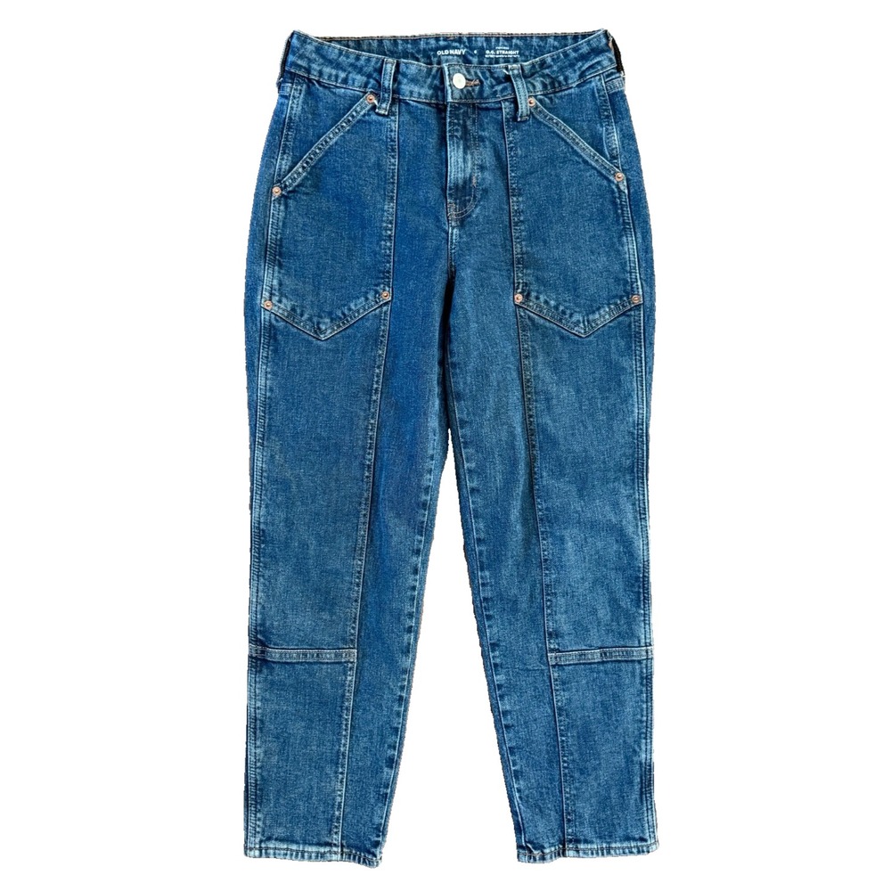 Old Navy OG Straight High Rise Carpenter Utility Jeans Womens 6 Dark Denim Work